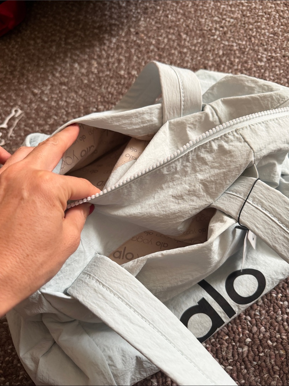 ALO Yoga Dust Blue Duffel Bag with Black Logo - Picture 5 of 6